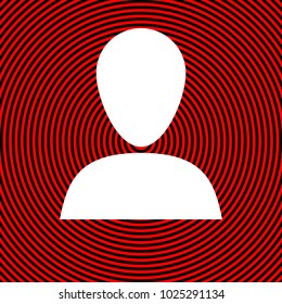 Profile Icon. Vector. White icon on red and black radial pattern as background. Isolated.