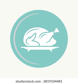 Profile icon of a whole roasted turkey on a tray. Designed for food branding.
