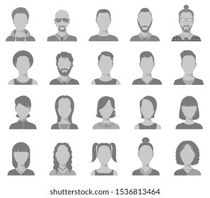 Profile icons. Male and female head silhouettes avatar, user icons, people portraits. Vector set