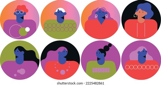 Profile icons man and woman. People avatars. Icons for games, online communities, web forums. Vector illustration in flat cartoon style