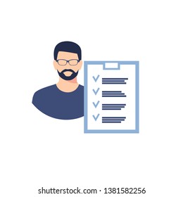 profile icons for men. a list of completed cases. business success, the concept is something. vector Illustration of a faceless man. 