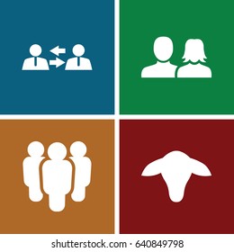 Profile icons set. set of 4 profile filled icons such as goat, man and woman, communication