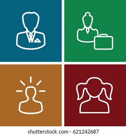 Profile icons set. set of 4 profile outline icons such as girl, woman consultant with case, businessman