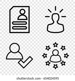 Profile icons set. set of 4 profile outline icons such as resume, user bulb, add user