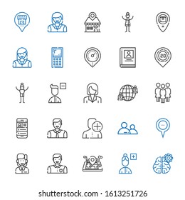 profile icons set. Collection of profile with mind, add user, mobile phone, man, customer service, placeholder, user, group, network, businesswoman. Editable and scalable profile icons.