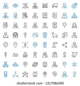 profile icons set. Collection of profile with user, woman, placeholder, group, network, mobile phone, networking, cat, suit, customer service. Editable and scalable profile icons.