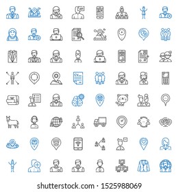 profile icons set. Collection of profile with user, suit, network, businessman, man, businesswoman, placeholder, remove user, mobile phone. Editable and scalable profile icons.
