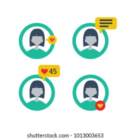 Profile icons set. Girl. Vector Image