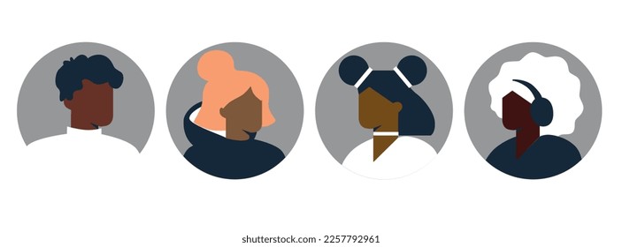 Bildsymbole, einschließlich Männer und Frauen. Menschen in verschiedenen Avataren. Symbole für Spiele, Online-Communities, Web-Foren. Vektorgrafik auf Cartoon-Ebene