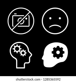 profile icons set with sad face outline, gear in head and no photos vector set