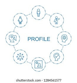 profile icons. Trendy 8 profile icons. Contain icons such as user, favorite photo, businessman, woman, human brain, user surrounded by stars. profile icon for web and mobile.