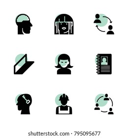 Profile icons. vector collection filled profile icons set.. includes symbols such as woman, contact book, communication, rolled metal. use for web, mobile and ui design.