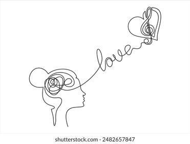 profile illustration of woman. It illustration depicting a heart mark and a woman's face from the side.