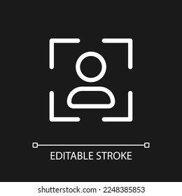 Profile image pixel perfect white linear ui icon for dark theme. Social media user photo. Vector line pictogram. Isolated user interface symbol for night mode. Editable stroke. Arial font used