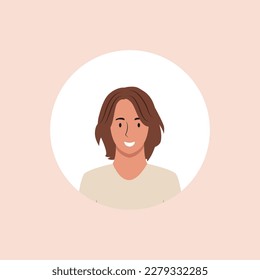 Profile image of woman avatar for social networks with half circle. Fashion vector. Bright vector illustration in trendy style.