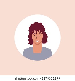 Profile image of woman avatar for social networks with half circle. Fashion vector. Bright vector illustration in trendy style.