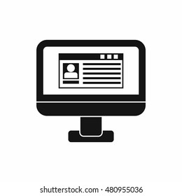 Profile information on monitor in simple style isolated on white background vector illustration