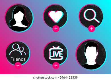 Profile interface element of the popular social network TikTok. Add Button. Social Media Vector Illustration. EPS10