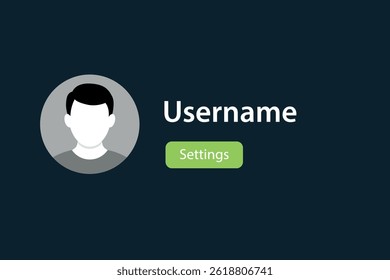 Interface de perfil com avatar do usuário, nome de usuário exibido e botão de opção de configurações acessíveis.