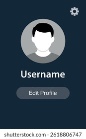 Profile interface featuring user avatar, displayed username, and accessible settings option button.