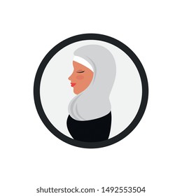 profile of islamic woman with traditional burka in circle