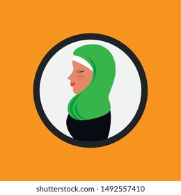 profile of islamic woman with traditional burka in circle