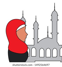 profile of islamic woman with traditional burka in mosque