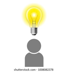 Profile with Lamp Bulb Sign. User line icon. Person Silhouette with Idea Symbol. Report, Service and Information Line Signs on White Background