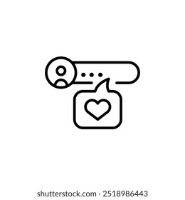Profile and like comment icon. Simple icon featuring a user profile and a heart in a speech bubble, ideal for social media, app, and web design. Vector illustration
