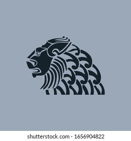 Profile of a lion from geometric figures, the head of a lion