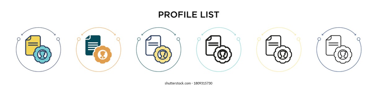 Profile list icon in filled, thin line, outline and stroke style. Vector illustration of two colored and black profile list vector icons designs can be used for mobile, ui, web