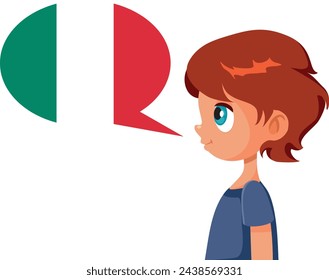 
Profile of Little Boy Speaking Italian Vector Cartoon Character. Primary male student learning new foreign language at school 
