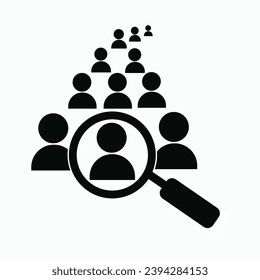 Profile and magnifying glass. Stickman, search job vacancy icon. Recruitment symbol. Hiring set. People symbol. We're Hiring, Join Our Team