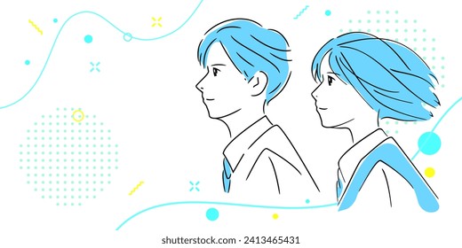 Profile of male and female examinees, youth school education for junior high school students and high school students, manga style vector illustration background material