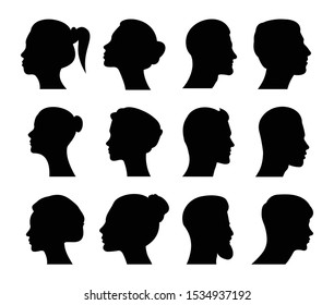 Profile of a male and female head. Vector avatar, profile icon, head silhouette. Vector graphic in flat style on a white background.