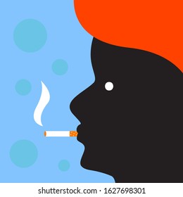 Profile of man with cigarette in flat style. Vector character illustration. Men healthcare concept. Nicotine addiction.