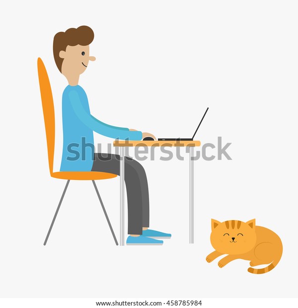 Profile Man Desk Laptop Guy Working Stock Vector Royalty Free