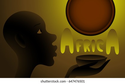 Profile of a man on a yellow-brown background and the word africa