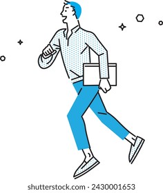Profile of a man - A man running with joy - One person - Student - Simple white background illustration vector material