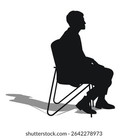 Profile of a man, sitting on a soft chair, listening, black silhouette