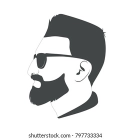 Profile Of A Man In Sunglasses With A Beard. Handsome Man.