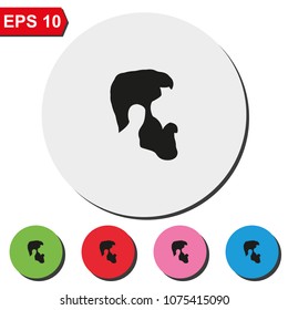 A profile of a mans face with beard flat round colorful vector icon.