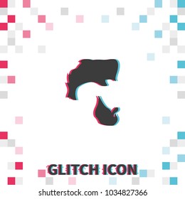 A profile of a mans face with beard  glitch effect vector icon. Messy Pomp hair style.