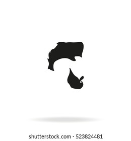 A profile of a mans face with beard icon. Messy Pomp hair style.