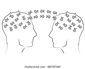 Profile of a man's head, cockroaches in the mind of man