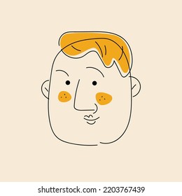 The profile of the man's head. Linear vector graphics. Male head close-up. Minimalistic cute cartoon-style graphics.