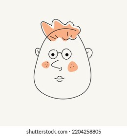 The profile of the man's head. Linear vector graphics. Male head close-up. Minimalistic cute cartoon-style graphics.