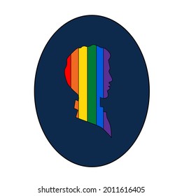 El perfil de la cabeza de un hombre con colores arcoiris al estilo del minimalismo LGBT. Icono de vector 