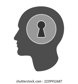 Profile men with keyhole graphic icon. Psychology sign isolated on white background. Vector illustration