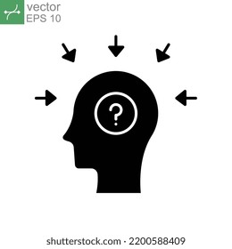 Profile with mental health glyph icon. Dementia illness problem. confused and Depressed, frustration, stress people. Cognitive disorder. Vector illustration. Design on white background. EPS 10